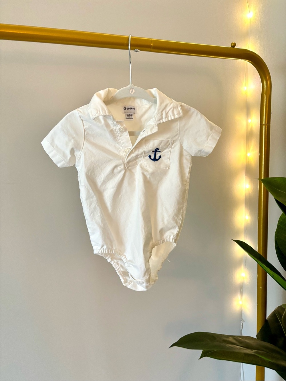 White Anchor Polo One-Piece Bodysuit for Kids by Sperry